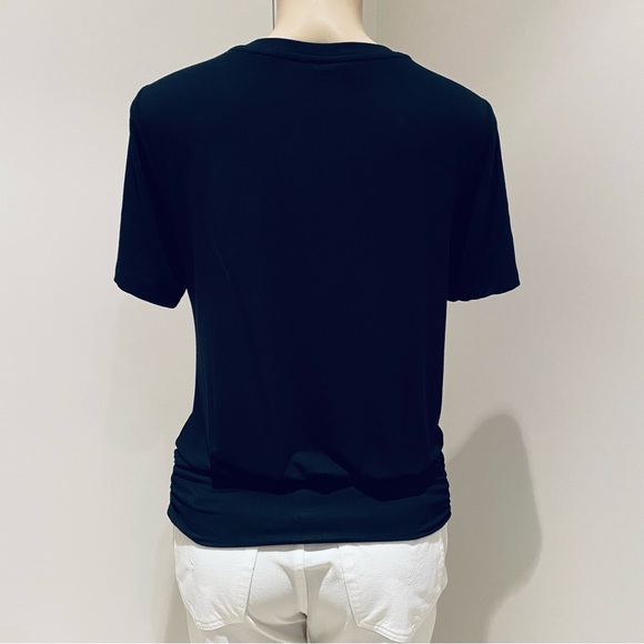 DONNA KARAN  BLACK BANDED WRAP TOP. - Picture 4 of 8